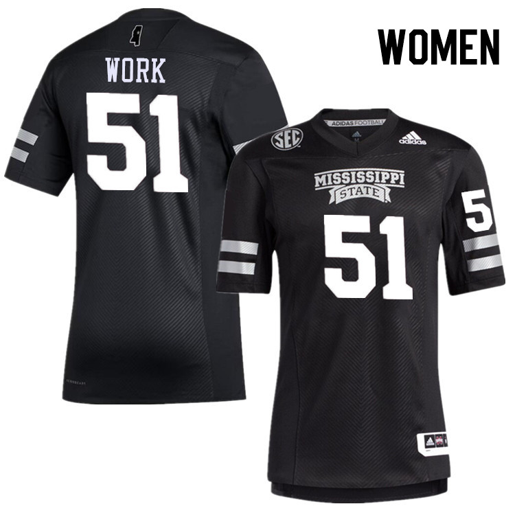 Women #51 Luke Work Mississippi State Bulldogs College Football Jerseys Stitched-Black